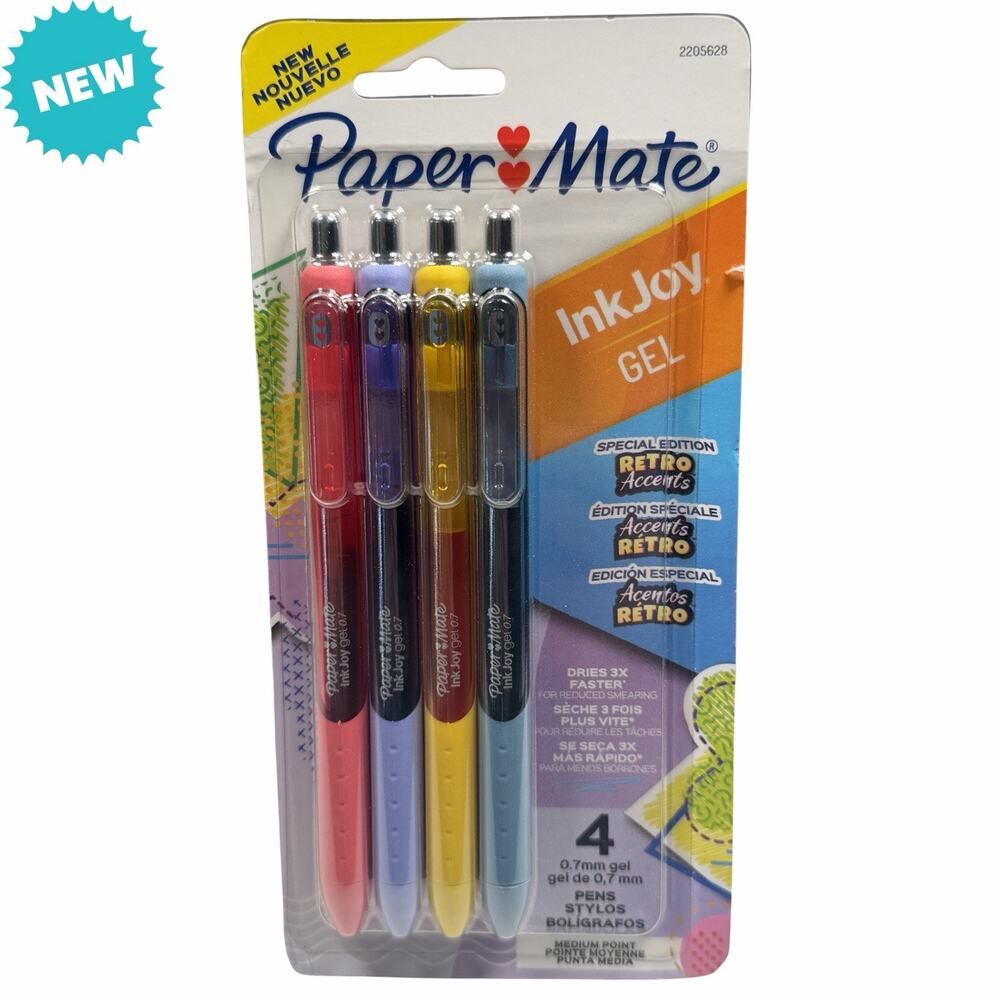 Paper Mate InkJoy Gel Pens Retro Accents Colors Medium 0.7mm Point 4 Count